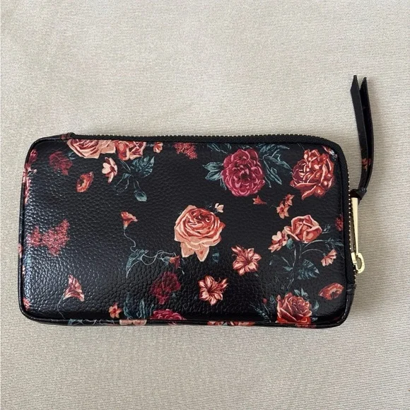 Floral Black Leather Wallet